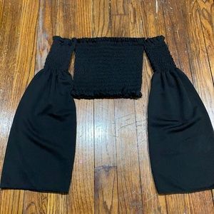 Adorable Black Long-Sleeve Crop Top